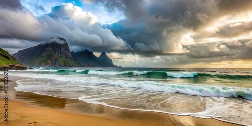 Cloudy day at S?o Vicente beach with waves crashing on the shore, beach, S?o Vicente, clouds, overcast, waves, ocean photo