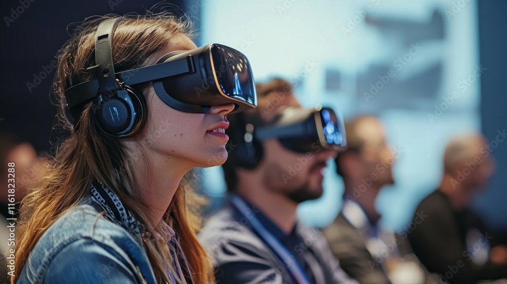 A group of tech professionals discussing the latest innovations during a conference talk.