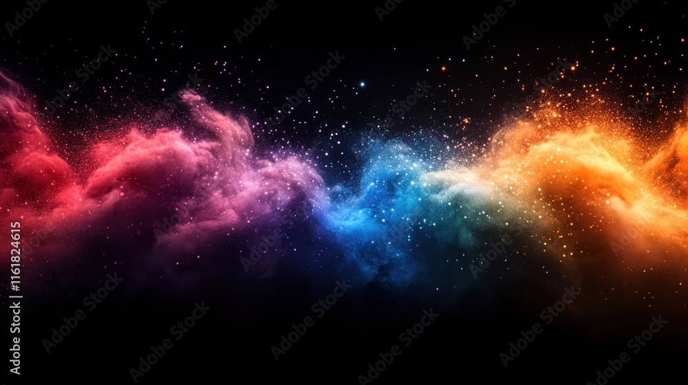 Fototapeta premium Abstract colorful smoke and sparks on black background.