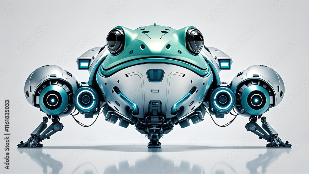 ultra-high-resolution of a robotic frog spaceship accurately proportioned and realistically rendered against a pure white background ultra-high-resolution of a robotic frog spaceship accurately proportioned and realistically rendered against a pure white background