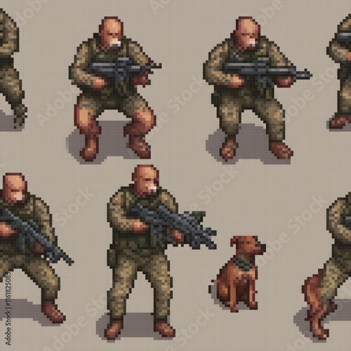 Pixel art depicting a man with a gun and his loyal dog companion.