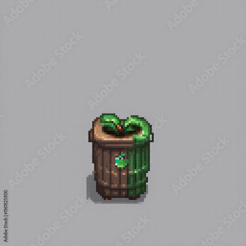 Vintage green trash can with a matching lid, perfect for retro-themed spaces.