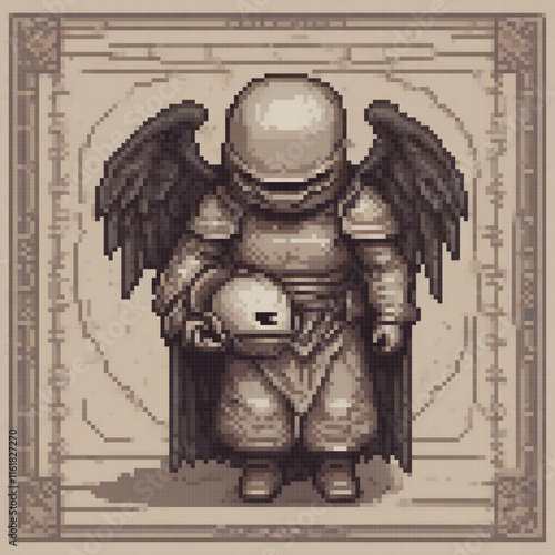Angelic pixel art cradling a baby, perfect for digital art collections.
