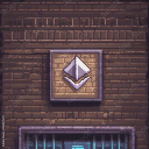 Pixel art depicting a charming building with a vibrant sign.