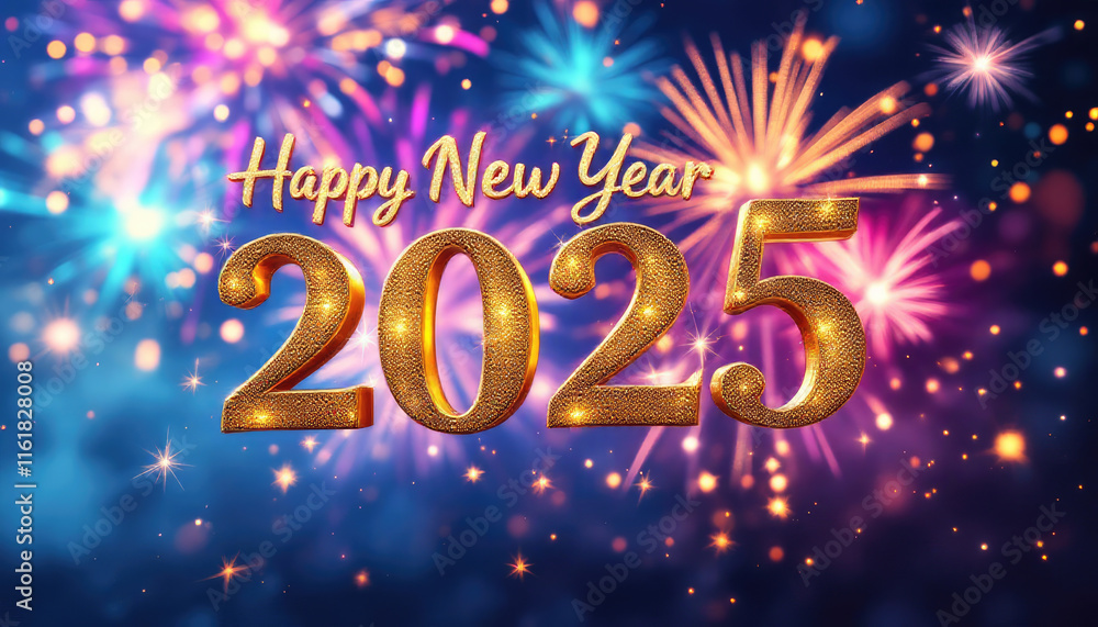 a festive New Year's greeting with a background of colorful fireworks and a gradient of blue to purple hues a festive New Year's greeting with a background of colorful fireworks and a gradient of blue to purple hues