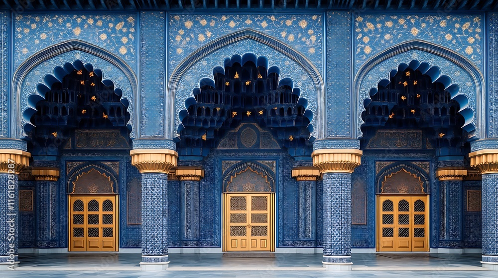Obraz premium Majestic Blue Mosque Entrance With Ornate Arches And Doors