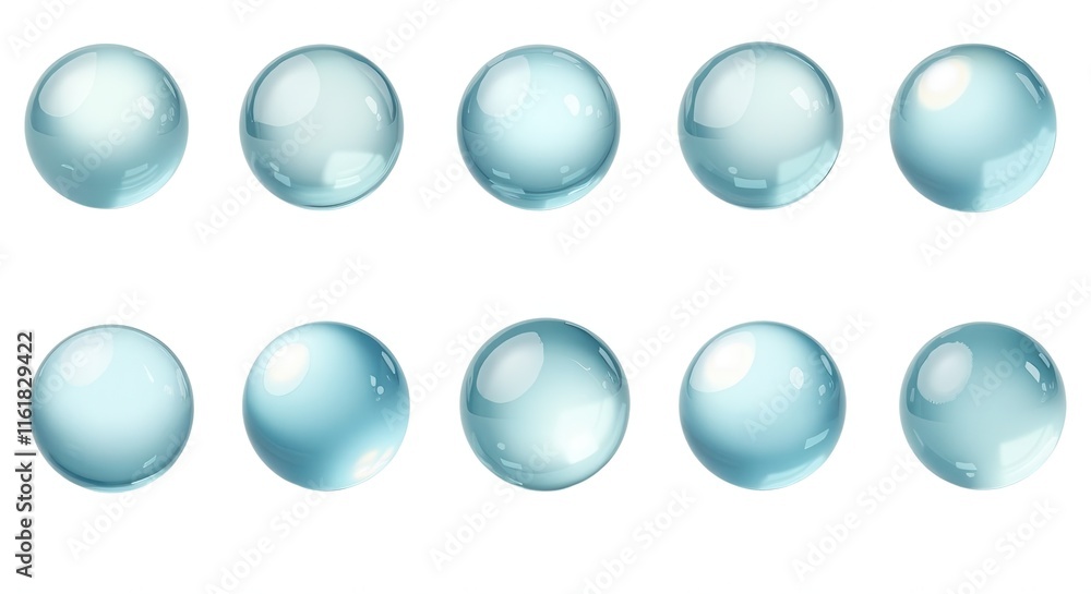 Set of Glossy Blue 3D Crystal Spheres Illustration for Design and Decoration Set of Glossy Blue 3D Crystal Spheres Illustration for Design and Decoration