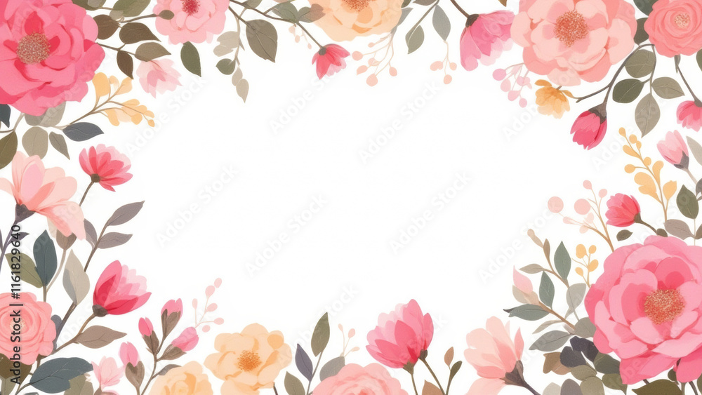 Illustration of a love flatlay background with flowers arranged in an elegant and romantic style.. Illustration of a love flatlay background with flowers arranged in an elegant and romantic style..