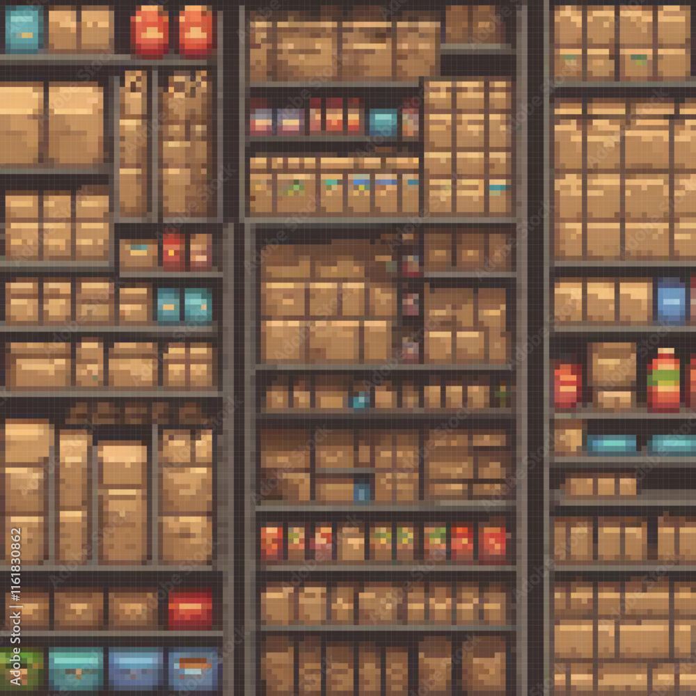 Pixel art depicting a spacious room with numerous boxes. Pixel art depicting a spacious room with numerous boxes.