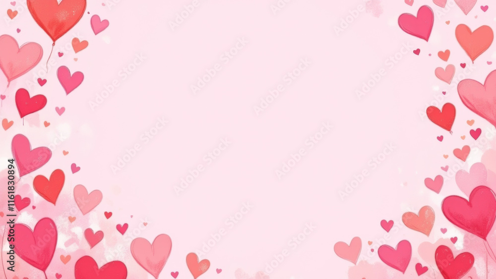 Illustration of a love cute draw background featuring a flat lay of hearts and soft pink tones Illustration of a love cute draw background featuring a flat lay of hearts and soft pink tones