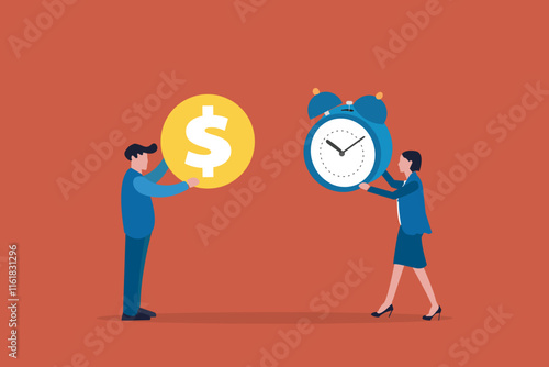 Business people exchange between clock and money
