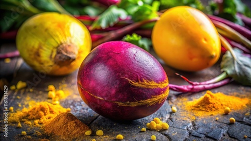 Vibrant egg dyed with natural ingredients like beets and turmeric, turmeric, egg,  turmeric, egg photo