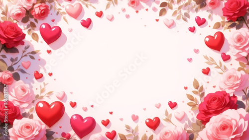 Wallpaper Mural Illustration of a love-themed flatlay background featuring hearts, roses, and romantic elements arranged elegantly. Torontodigital.ca