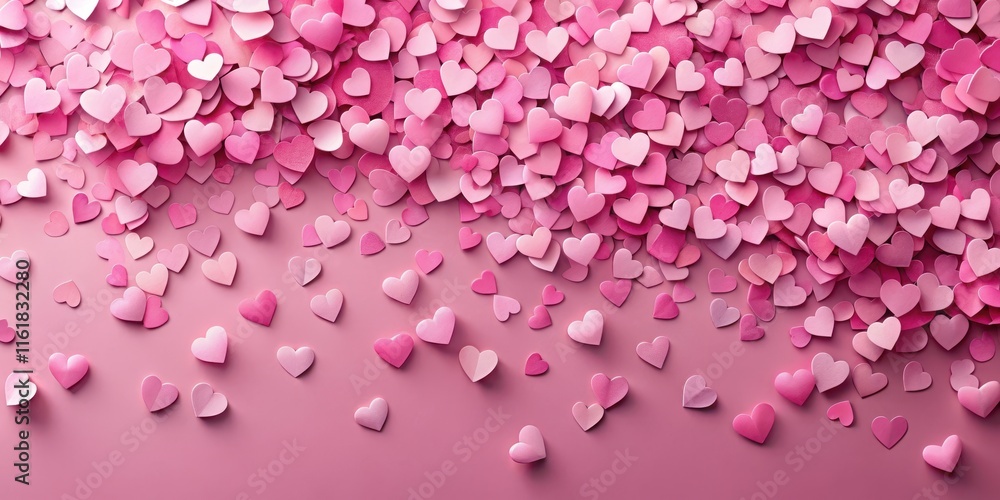 Fototapeta premium Pink Paper Hearts Confetti Overlay, Party, Love, Party,Love, Fancy Papers