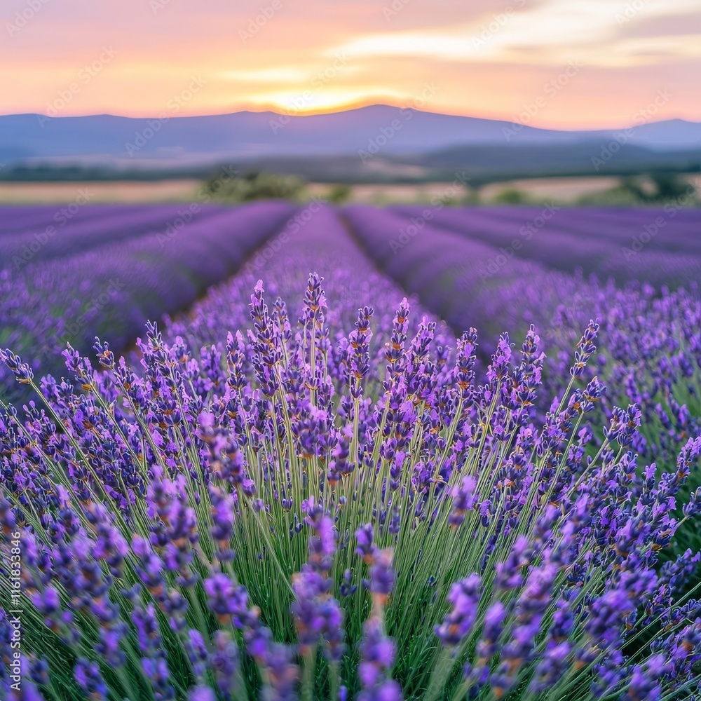 Fototapeta premium Beautiful Lavender Fields at Sunset