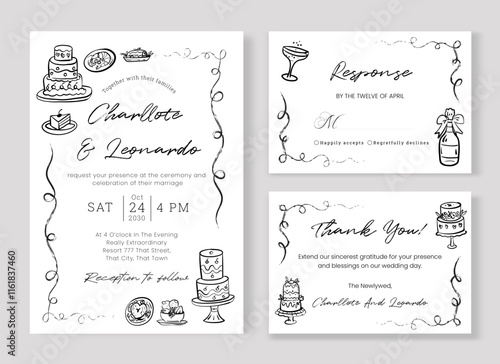 Sete of Minimalist Wedding Invitation Chic Simple Layout Ideal for Elegant Wedding Celebrations.