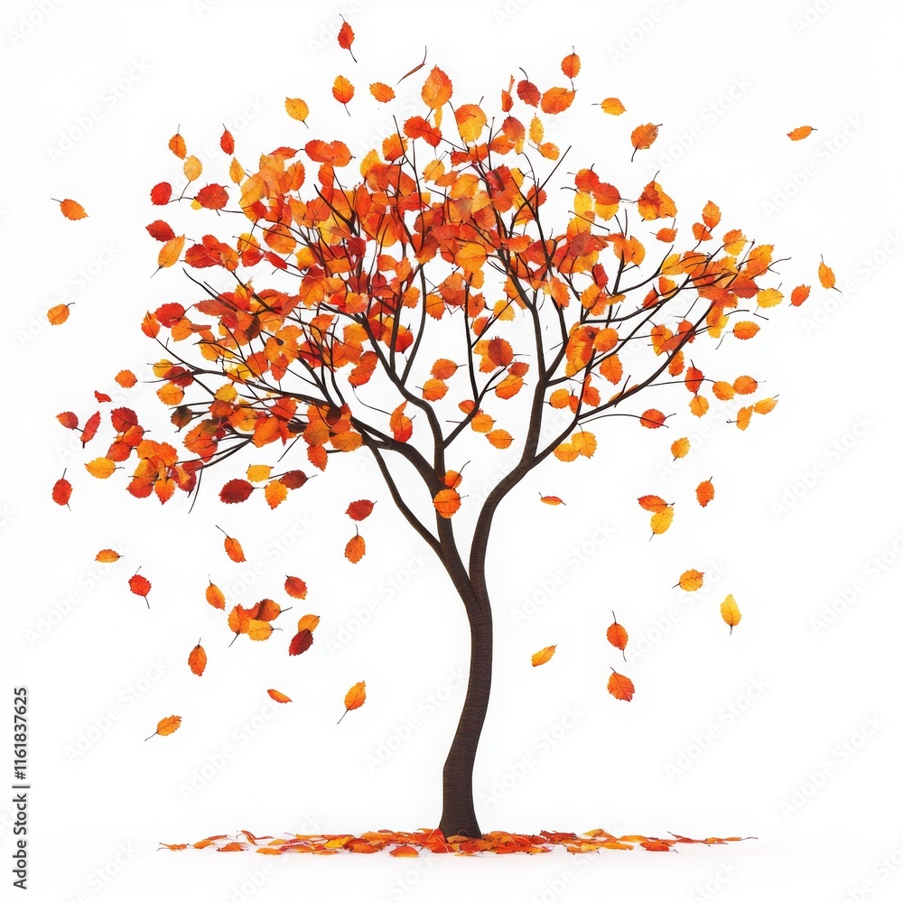 Fototapeta premium Vibrant Autumn Tree with Falling Leaves