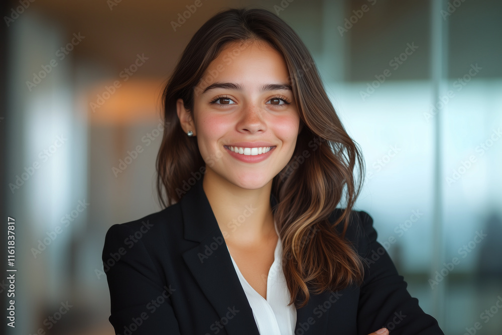 A dynamic Hispanic woman in a bright office, smiling confidently, and exuding professionalism and entrepreneurial spirit A dynamic Hispanic woman in a bright office, smiling confidently, and exuding professionalism and entrepreneurial spirit