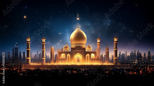 Wallpaper Mural Golden Mosque Illuminates Modern City Nightscape Torontodigital.ca