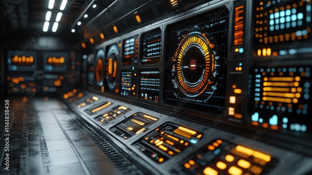 Obraz premium Futuristic spaceship control room interior.