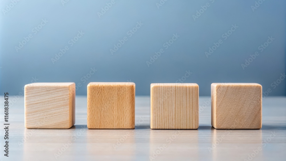 Four wooden square blocks in a row on background, wooden blocks, row, isolated, background, square, design, concept, simple Four wooden square blocks in a row on background, wooden blocks, row, isolated, background, square, design, concept, simple