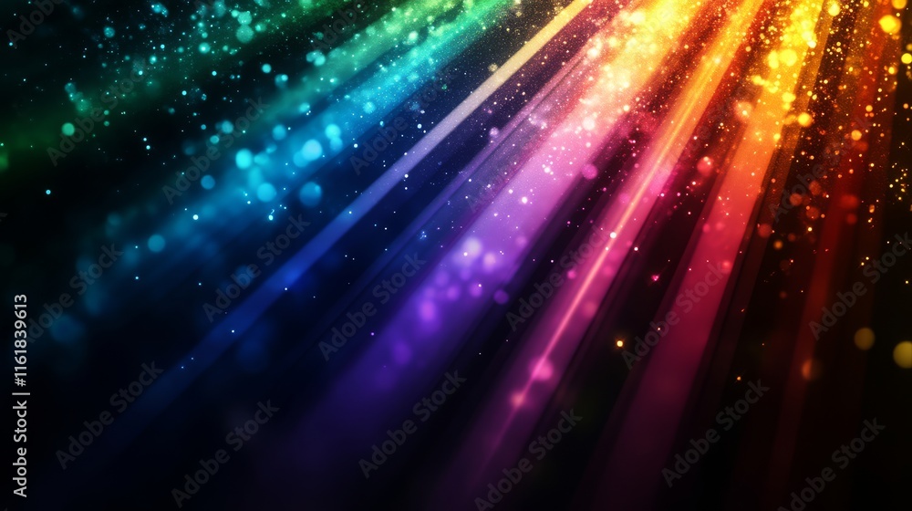 Vibrant rays of colorful light emanate from a dark background, creating a dynamic and sparkling visual effect. Vibrant rays of colorful light emanate from a dark background, creating a dynamic and sparkling visual effect.
