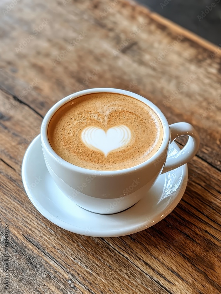 Obraz premium Heart-shaped latte art coffee shop beverage photography cozy atmosphere close-up love concept
