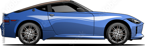 blue sports car with a modern design, featuring detailed alloy wheels and a streamlined body, highlighting its aerodynamic shape and stylish appearance