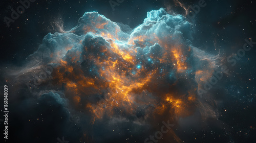 A dreamlike vision of an artificial intelligence forming a humanoid shape from swirling galaxies and stardust, set against a vast cosmic expanse with vibrant nebulae, celestial glow photo