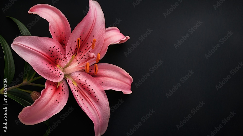 Pink Lily on Black Background: A Stunning Floral Close-Up Pink Lily on Black Background: A Stunning Floral Close-Up