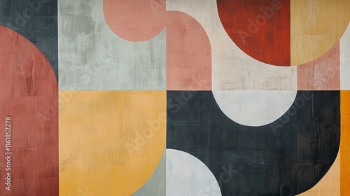 Modern Abstract Geometric Pattern Painting with Soft Earthy Tones