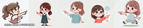little girl vector set pointing to the side