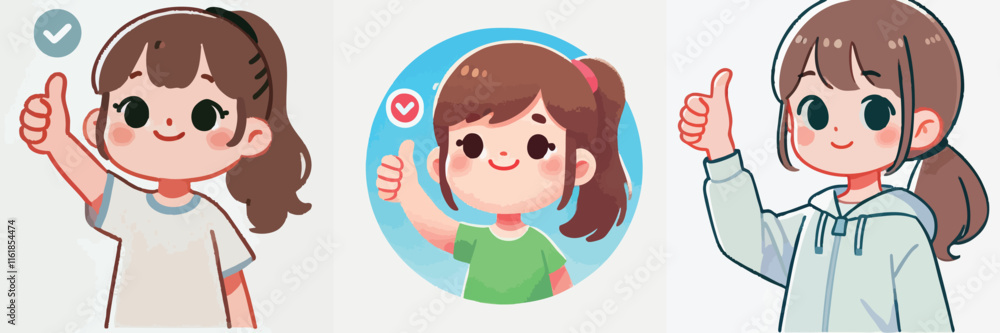 little girl thumbs up vector set little girl thumbs up vector set