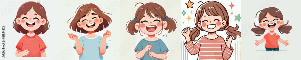 laughing little girl vector set