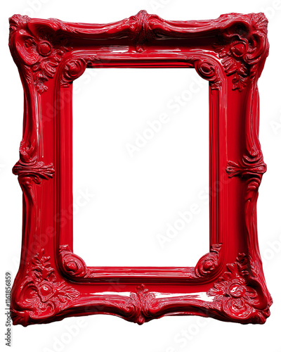 Bold red lacquer frame with a high gloss finish, modern style. Isolated on transparent or white background cut out photo