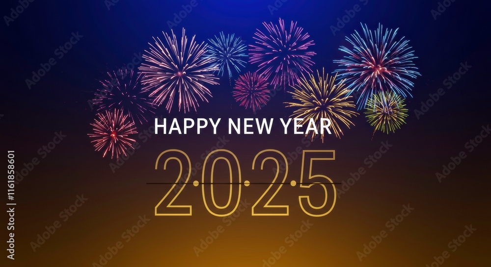 Happy New Year 2025: Celebrate the arrival of a fresh start with this vibrant and festive New Year's greeting. Colorful fireworks burst against a dark blue sky. Happy New Year 2025: Celebrate the arrival of a fresh start with this vibrant and festive New Year's greeting. Colorful fireworks burst against a dark blue sky.