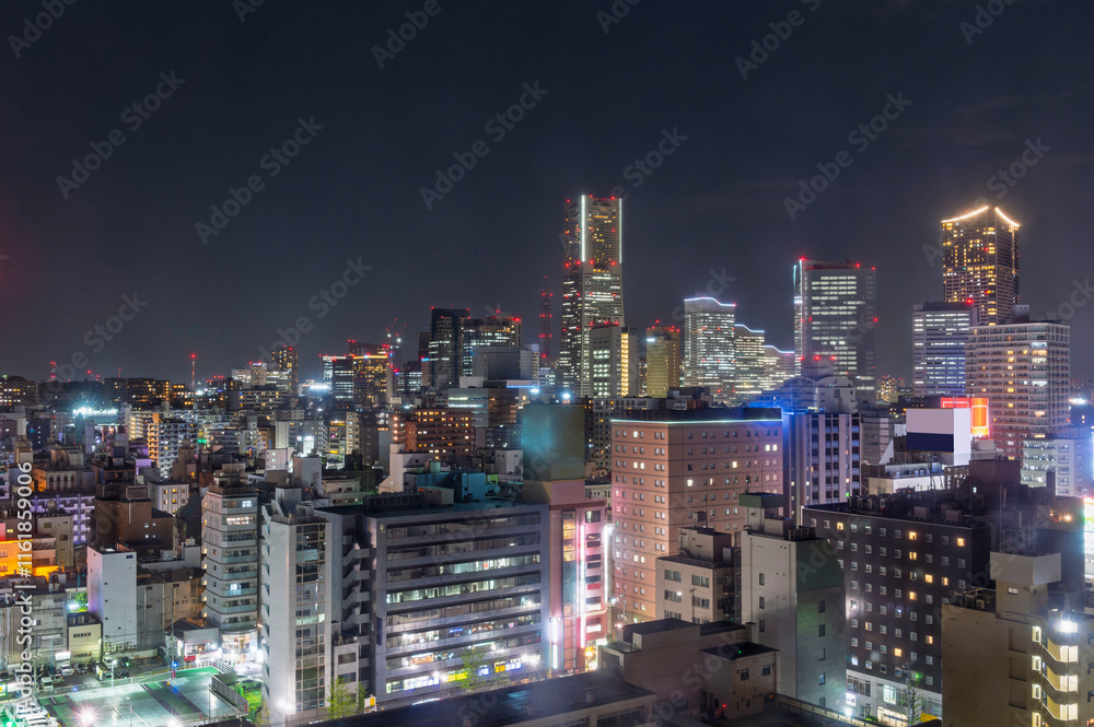 sweet sunset winter and light illumination from Cityscape of Yokohama city, Skyline and office building and downtown in Minatomirai Area, Yokohama city port, Kanagawa, Japan