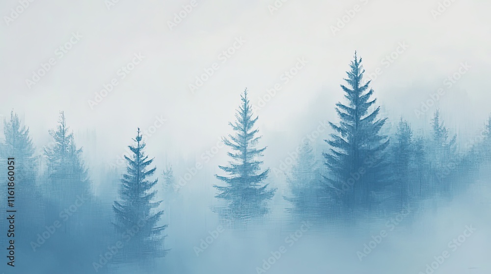 Minimalist Forest Landscape Paintings with Misty and Serene Atmosphere Minimalist Forest Landscape Paintings with Misty and Serene Atmosphere