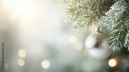 Wallpaper Mural Silver Ornament Hanging From A Snowy Pine Branch Torontodigital.ca