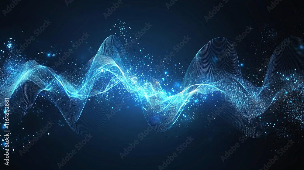 Stream of brilliant red particles in motion ın a dark black abstract background.  Grainy gradient background blue red yellow abstract glowing color wave black backdrop, 