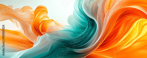 Dynamic swirls of orange and teal merge into an energetic abstract backdrop