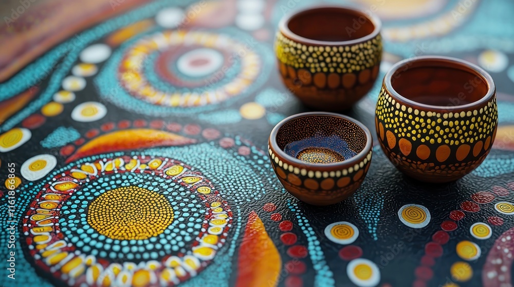 Decorative pottery on a vibrant painted background. Decorative pottery on a vibrant painted background.