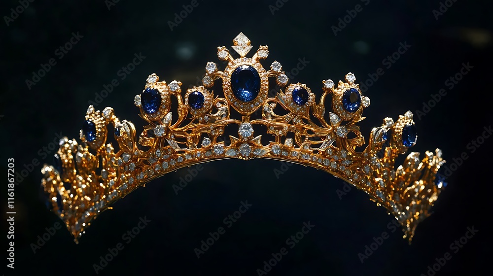 Gold and Sapphire Tiara A Regal Headpiece of Exquisite Design Gold and Sapphire Tiara A Regal Headpiece of Exquisite Design