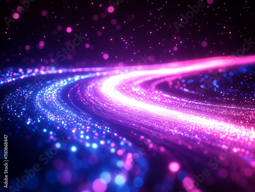High-energy magenta and cyan light trails pulsating in a dark scene