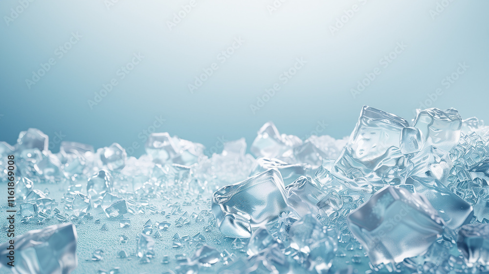 Crystal Clear Ice Cubes on Blue Surface, Perfect for Refreshing Drink Concepts and Summertime Promotions Crystal Clear Ice Cubes on Blue Surface, Perfect for Refreshing Drink Concepts and Summertime Promotions