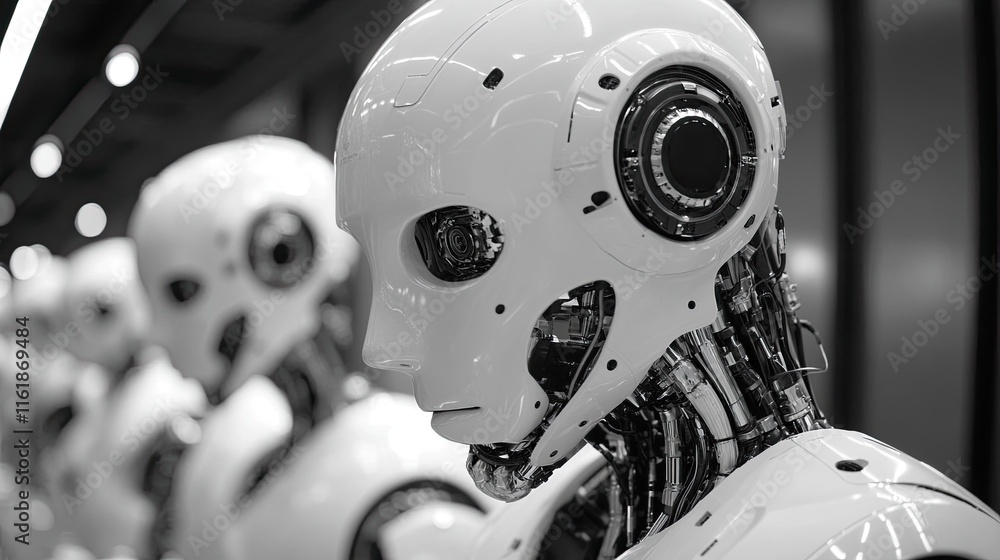 Automation in industry portrayed with robotic assembly lines. Automation in industry portrayed with robotic assembly lines.