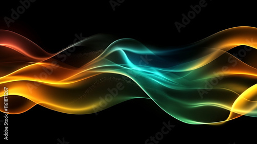 Futuristic Neon Wave, a vibrant energy flow in motion, showcasing dynamic colors and patterns, Colorful abstract line waves on black background