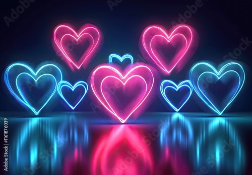 light neon bokeh valentine background blue hearts high resolution high details vibrant