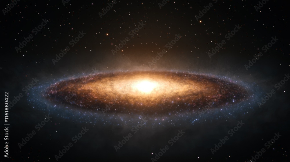 Majestic lenticular galaxy with bright core and swirling arms in dark space. Majestic lenticular galaxy with bright core and swirling arms in dark space.