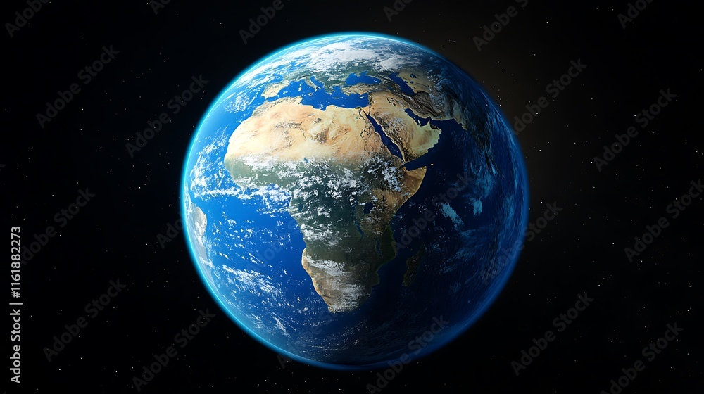 Fototapeta premium A blue Earth with the African continent on it, dark background, earth day concept